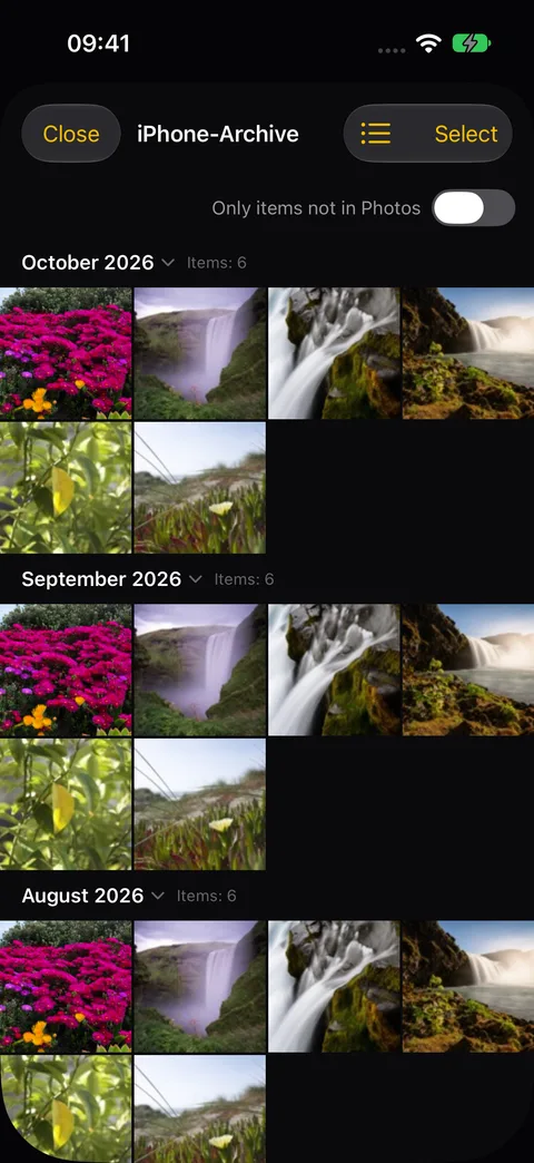 Browse an AmberTime backup by month.