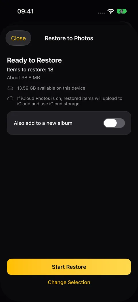 Review the selection before saving to Photos.